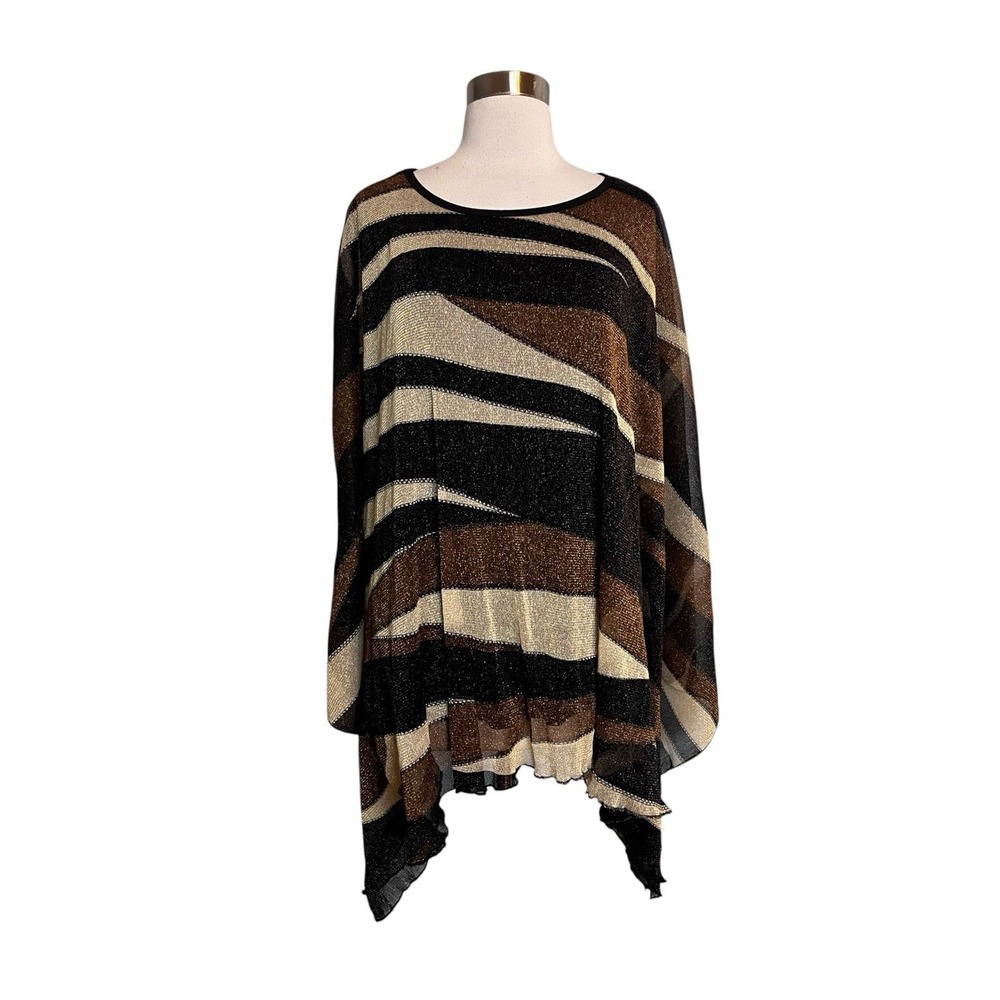 Step in Style Top Medium Poncho style Semi sheer metallic Asymmetric Hem